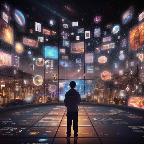 A digital landscape illuminated by the glow of search engine icons