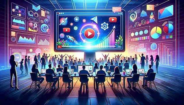 A digital landscape with video screen