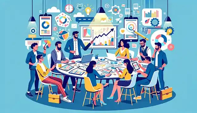 A diverse marketing team engaged in a cross-functional meeting