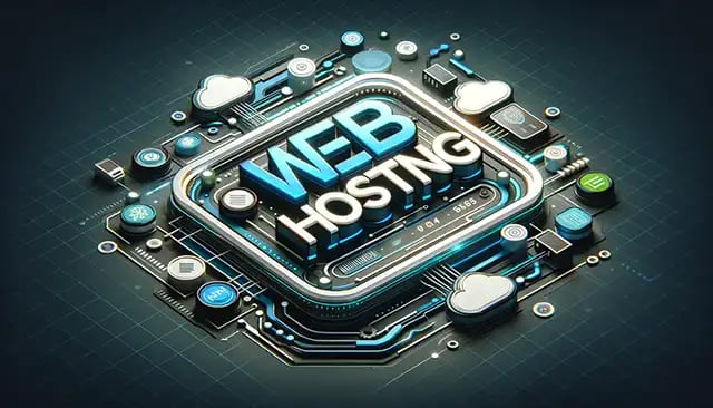 A modern, digital-themed sign that says Web Hosting