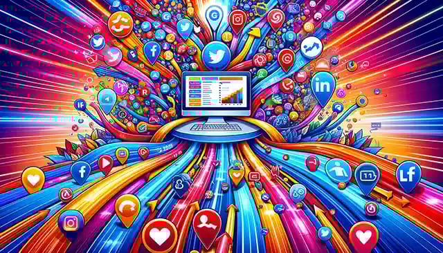 Collage of different social media icons funneling traffic to a central website