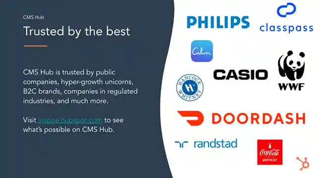 HubSpot CMS, trusted by the best, known brands love them
