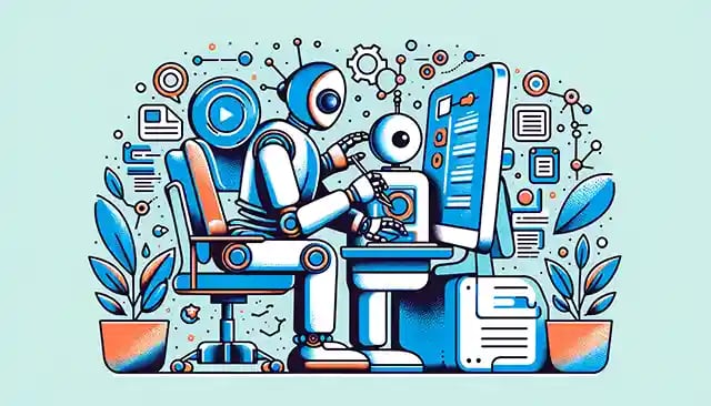 Robot and a human collaboratively working on a computer