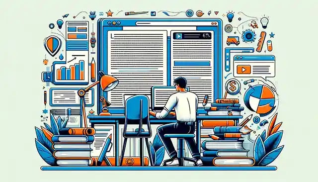 Writer deeply engrossed in crafting a long detailed article on a computer