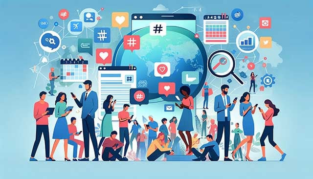 a diverse group of people actively engaged in social media