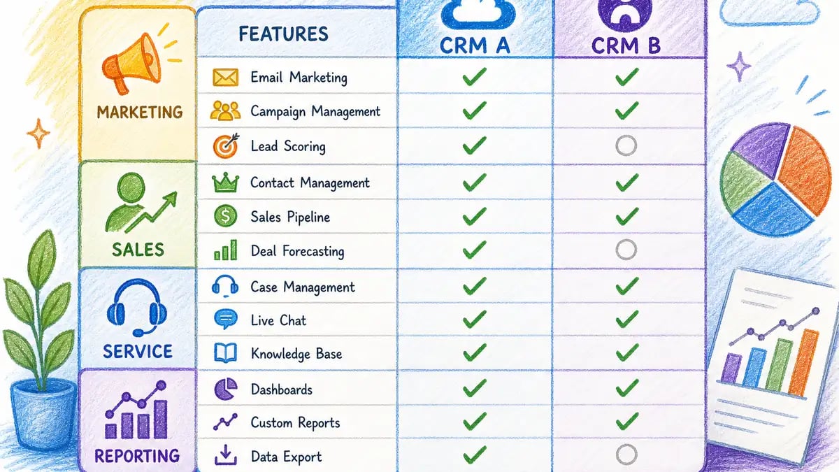 Feature-by-feature comparison checklist of HubSpot and Salesforce CRM capabilities