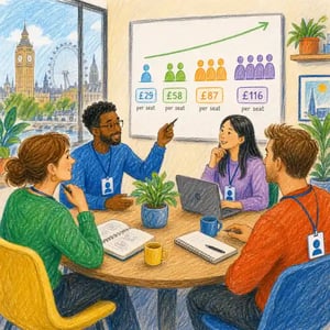 Small UK sales team illustrating HubSpot per-seat licence pricing