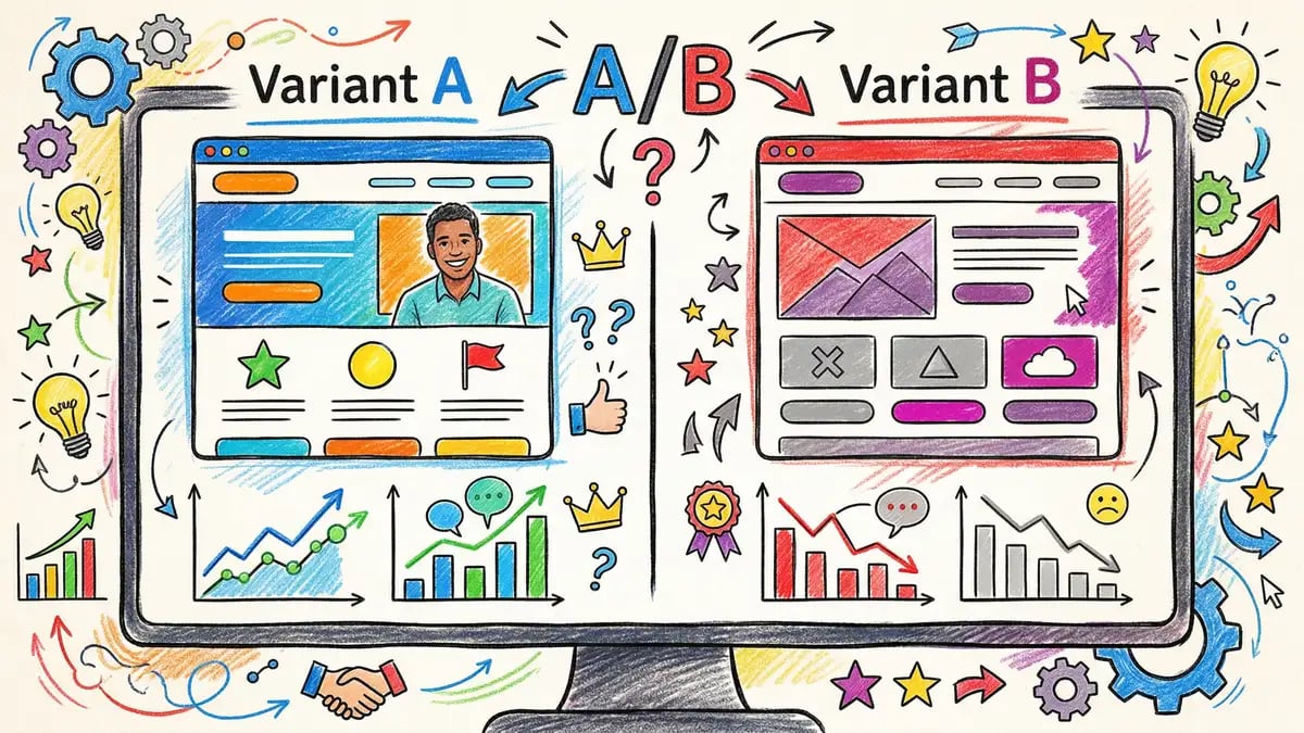 A/B testing methodology showing statistical significance, sample size, and test duration for conversion rate experiments