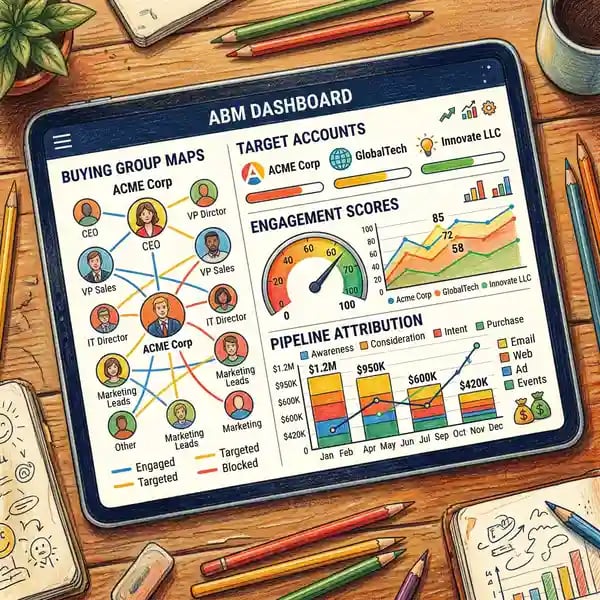 Account-based marketing dashboard showing engagement metrics and sales pipeline data