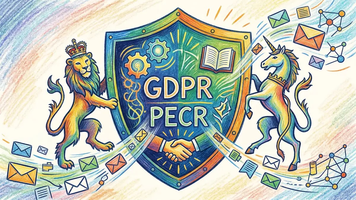 UK data compliance shield for email marketing showing GDPR and PECR regulations