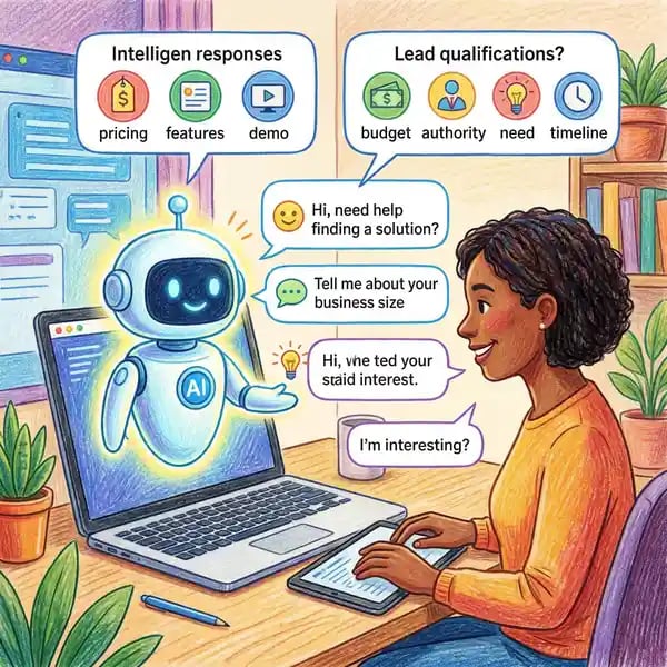 AI chatbot having personalised conversation with website visitor for lead qualification
