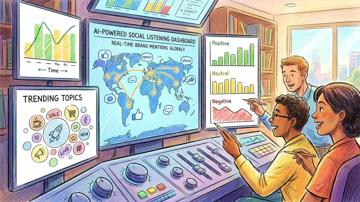 AI sentiment analysis dashboard showing brand sentiment vs competitors across social channels and review platforms