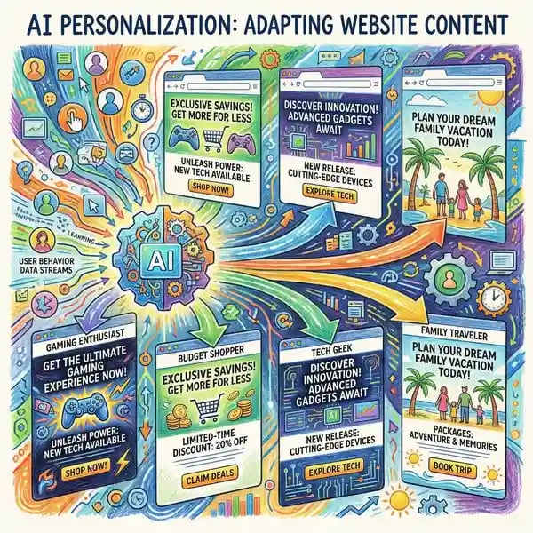 AI personalisation engine adapting website CTAs and content for different user segments with machine learning