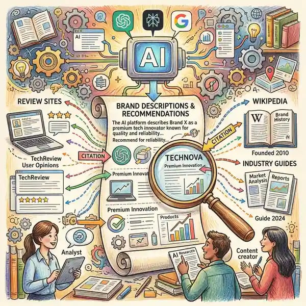 AI system analyzing and citing online reviews and reputation data for brand monitoring