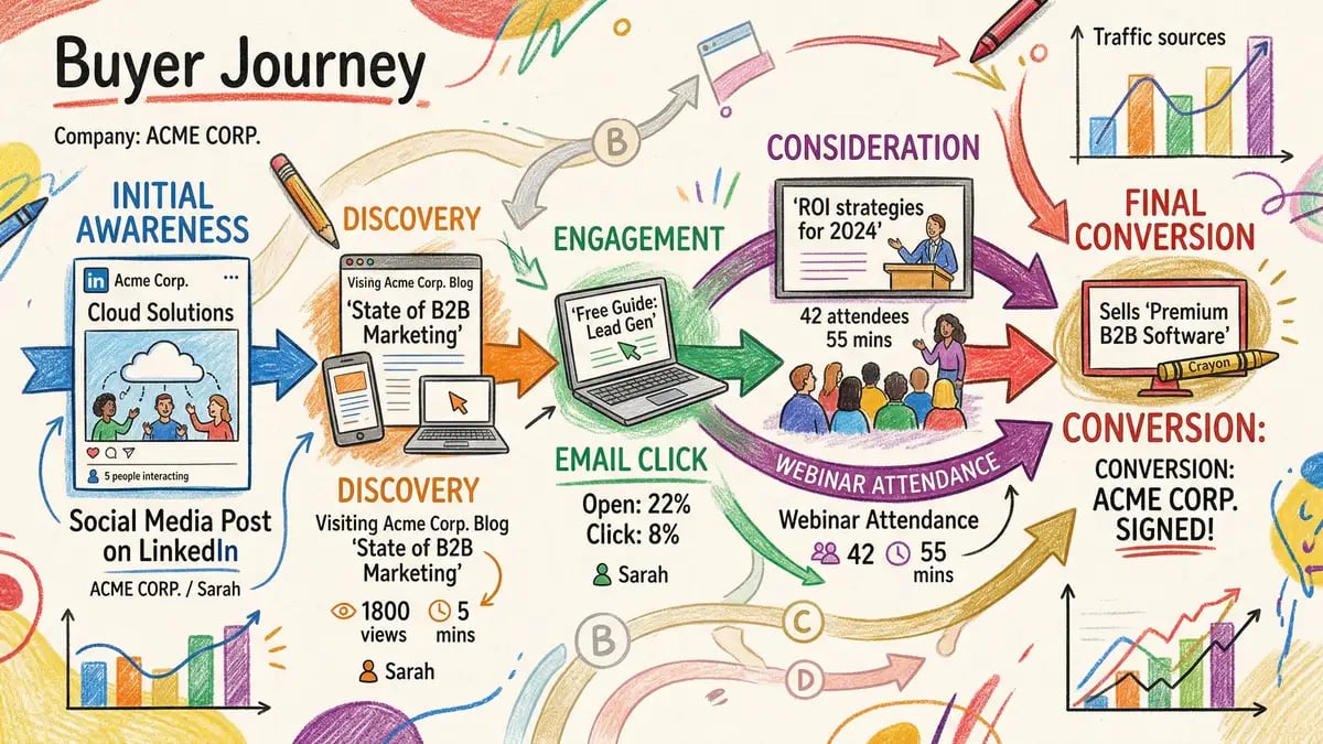 HubSpot attribution dashboard tracking social media influence across B2B buyer journey