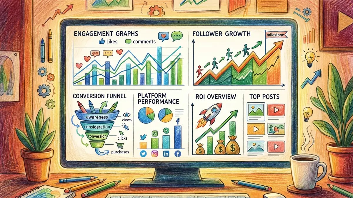B2B social media analytics and ROI measurement dashboard showing cost per lead benchmarks across platforms