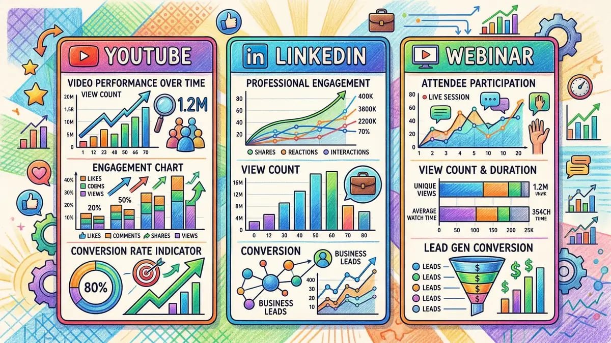 Comparison of video marketing platforms showing engagement metrics across YouTube, LinkedIn, Vimeo, and Wistia for B2B audiences