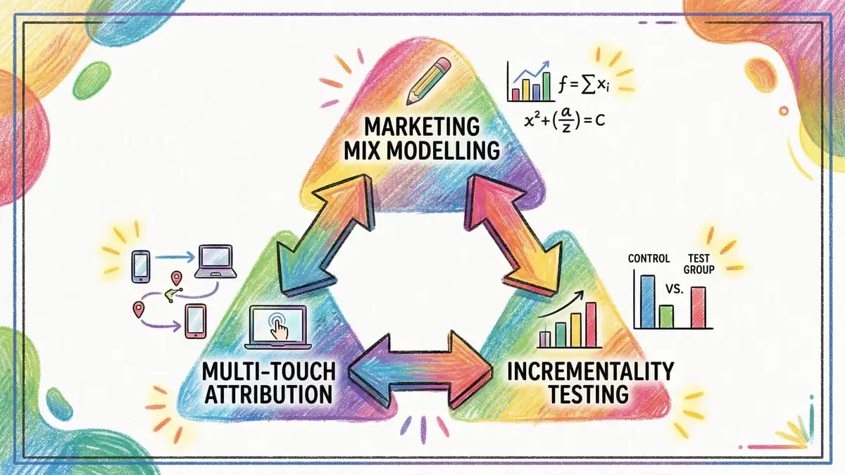 Marketing measurement triangle framework combining MMM, MTA and incrementality testing
