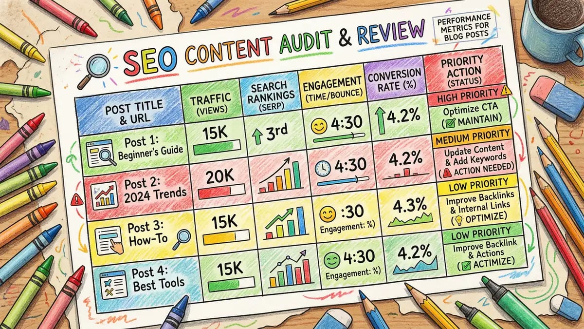Content audit matrix showing traffic vs word count and ranking position opportunities