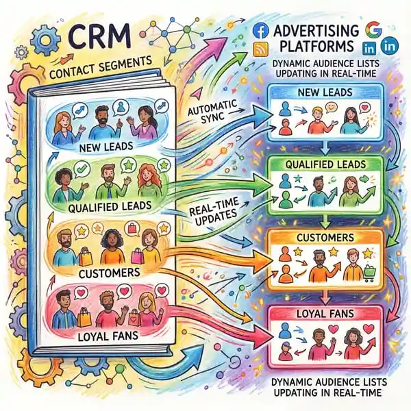 HubSpot audience sync showing contact segments mapped to Meta and Google audience lists