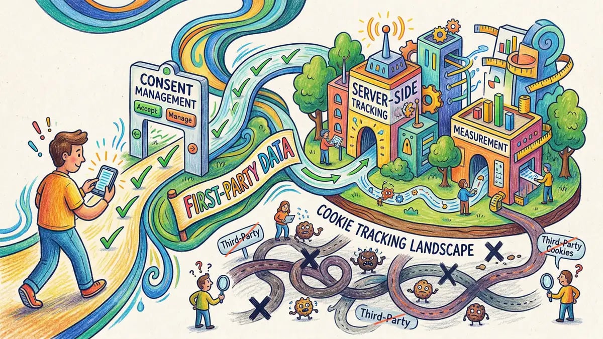 Privacy tracking evolution timeline showing third-party cookie deprecation, Privacy Sandbox retirement, and Consent Mode v2 adoption through 2026