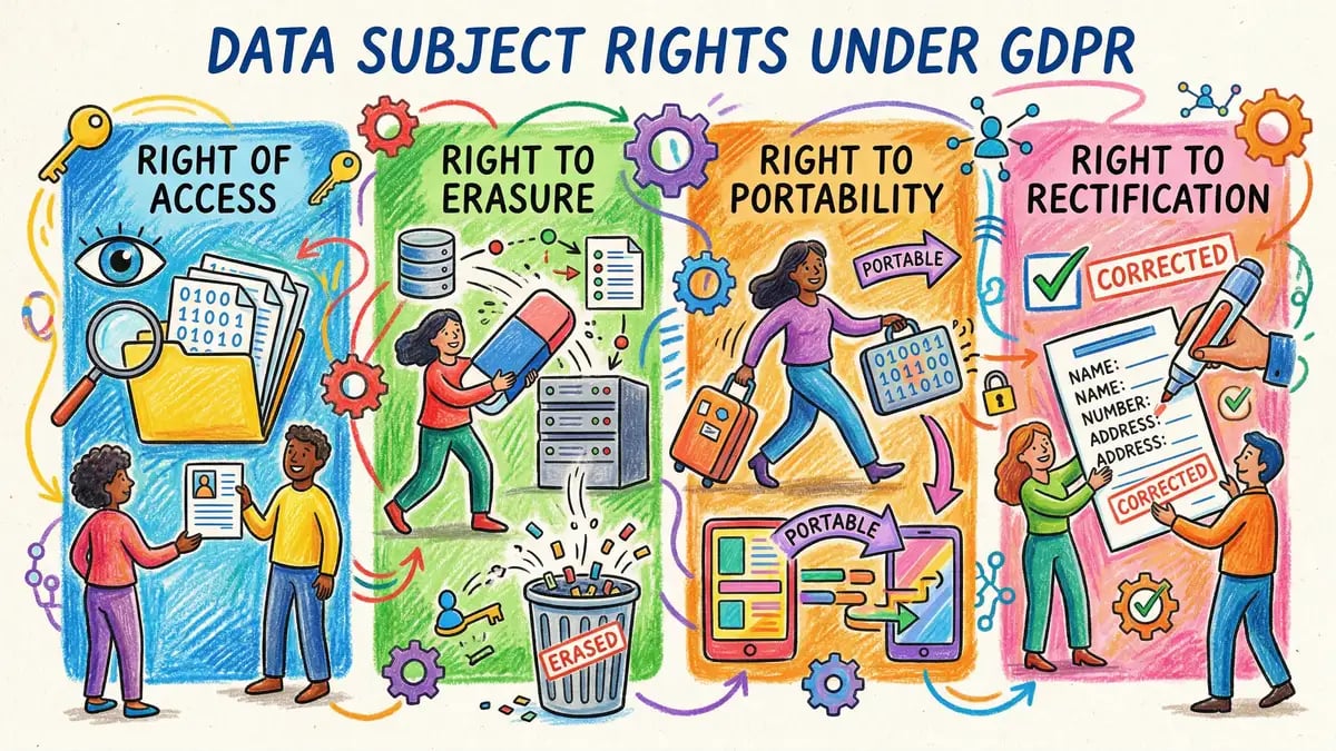 Data subject rights under GDPR including access requests, deletion rights, and objection procedures