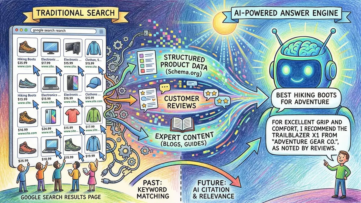 AI search overview showing how Google and ChatGPT cite and surface ecommerce content in AI-generated responses