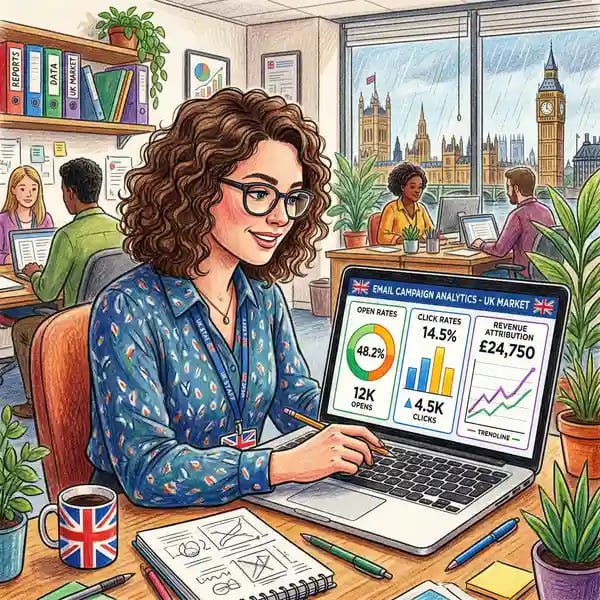 Email campaign performance review dashboard with metrics and KPI trends
