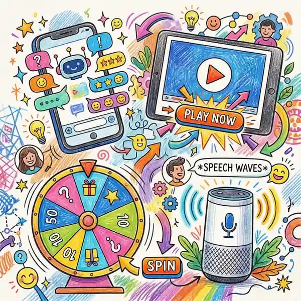 Emerging interactive CTA formats including chatbot conversations video CTAs gamified spin wheels and voice-activated responses