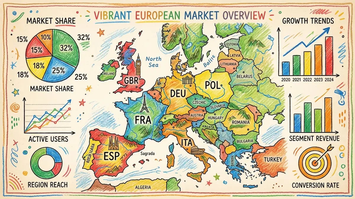 European map showing Facebook B2B advertising reach by country with data visualisation of market potential