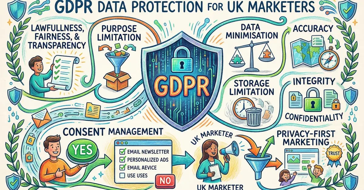 UK GDPR compliance guide for marketers covering data protection, consent, email marketing, and privacy regulations