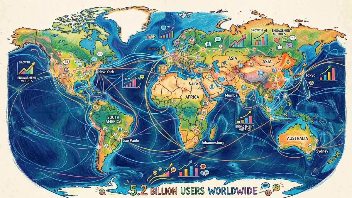 Global social media user growth reaching 5.2 billion active users across platforms in 2026