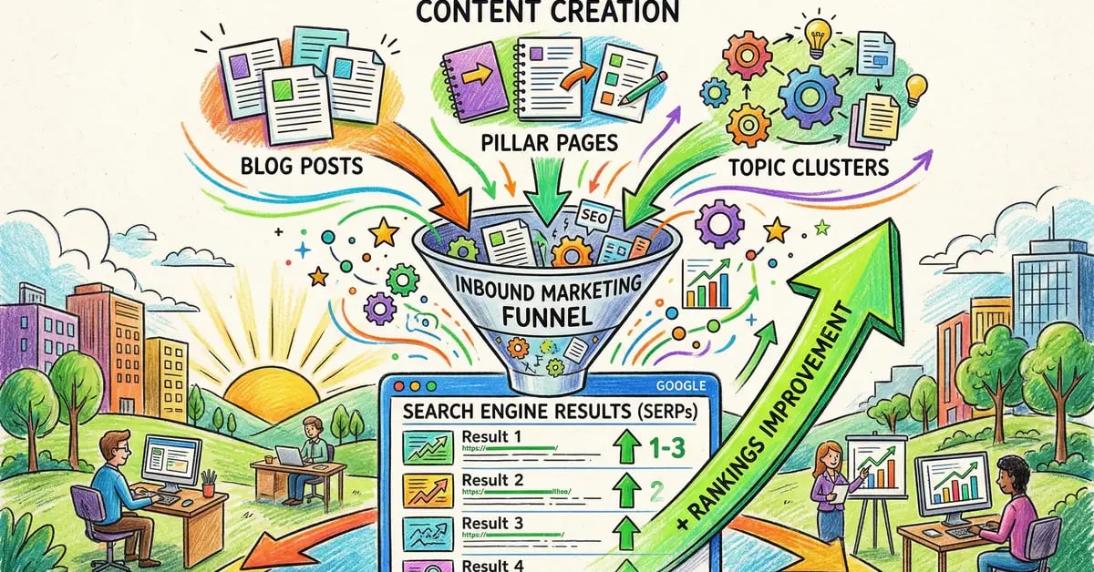 Inbound marketing strategy for Google rankings showing SEO, content, and topical authority