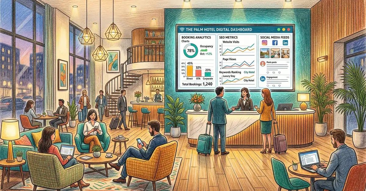 Hotel marketing strategy overview showing digital channels for UK hospitality businesses