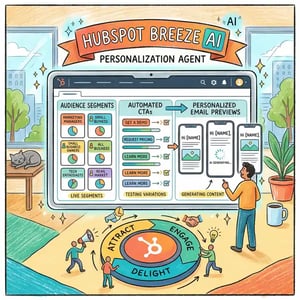 HubSpot Breeze AI personalisation interface showing segment-based content rules and AI-powered workflows