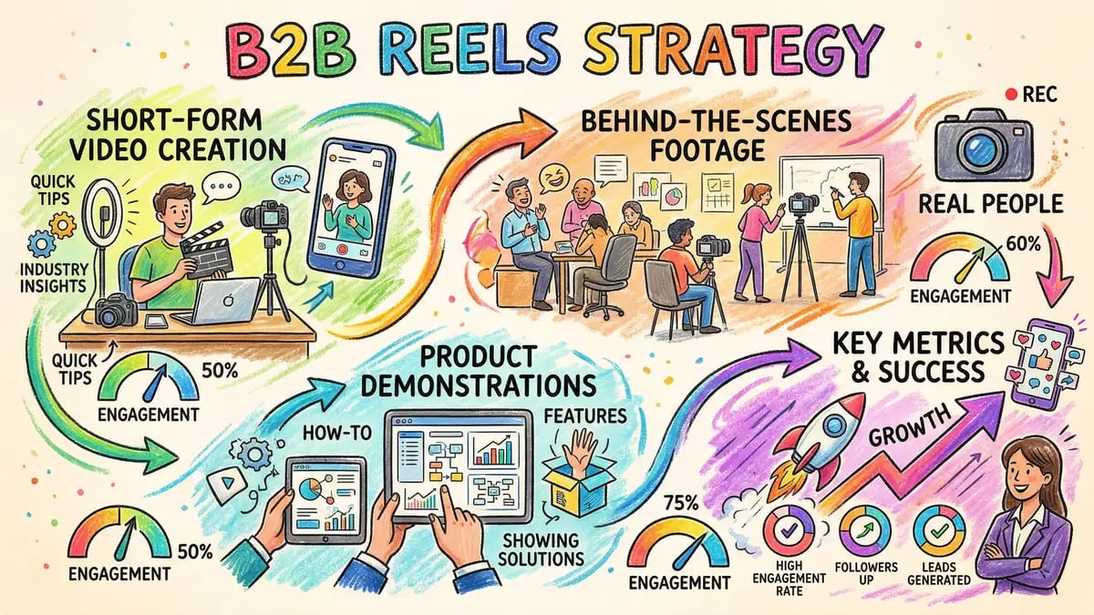 Instagram Reels strategy showing first three seconds hook technique for B2B engagement