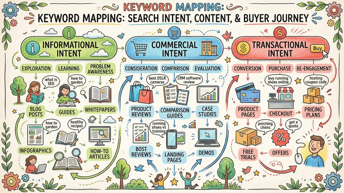 Mapping search intent to content types and keyword clusters