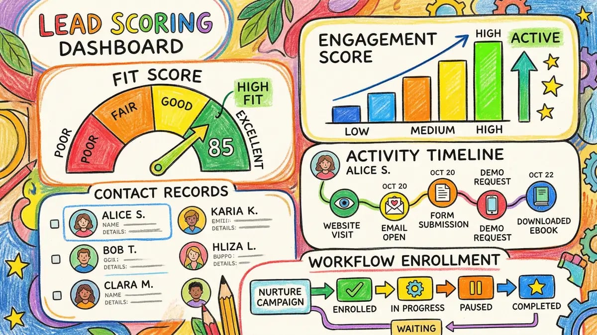 Lead scoring dashboard showing engagement trends, propensity models, and automatic contact classification by readiness