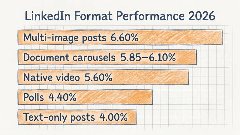 LinkedIn format performance 2026: multi-image posts lead at 6.60% engagement