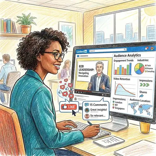 LinkedIn video engagement metrics showing native video performance for B2B content distribution and audience reach