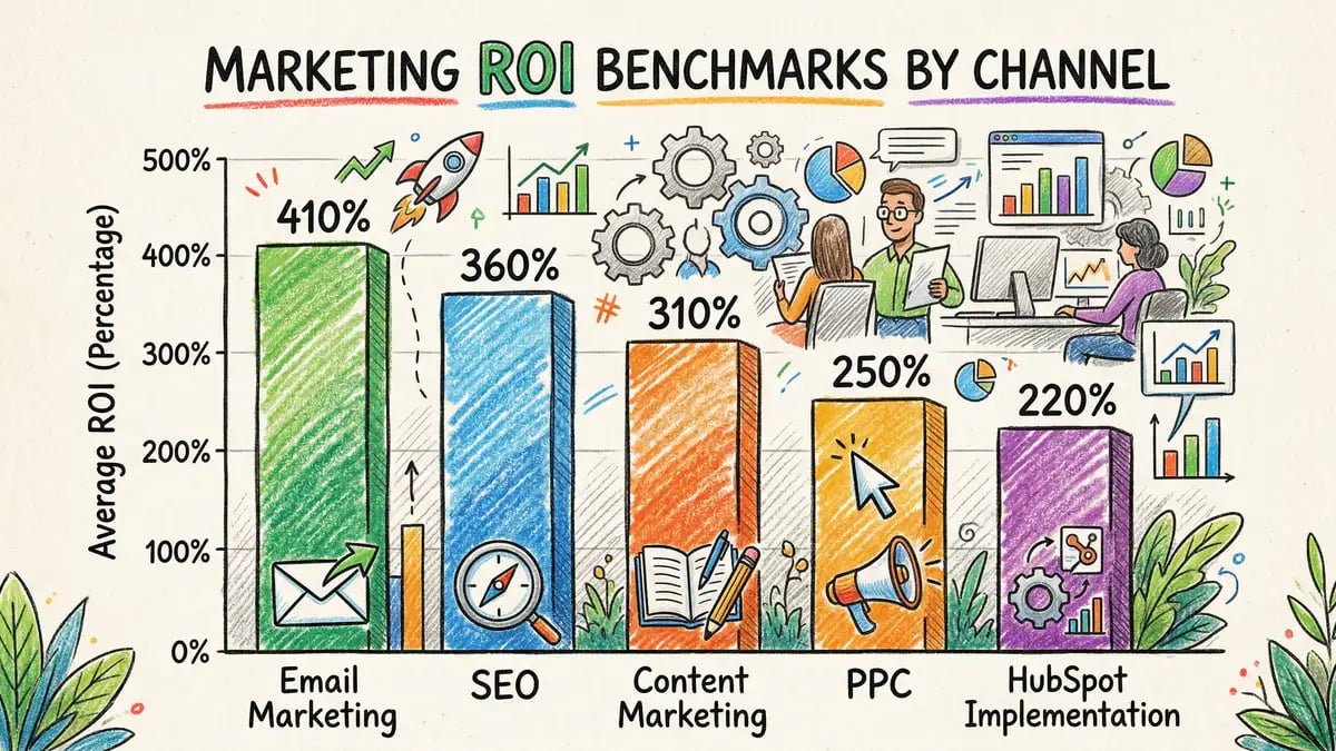 Marketing channel ROI benchmarks for 2026 comparing email, SEO, HubSpot, PPC, and content marketing returns