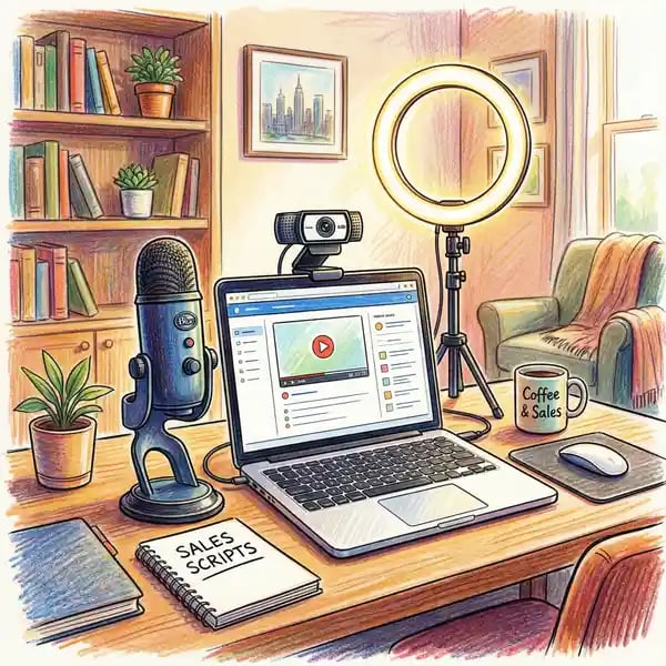 Professional recording setup with microphone, camera lighting, and monitor showing Loom recording interface