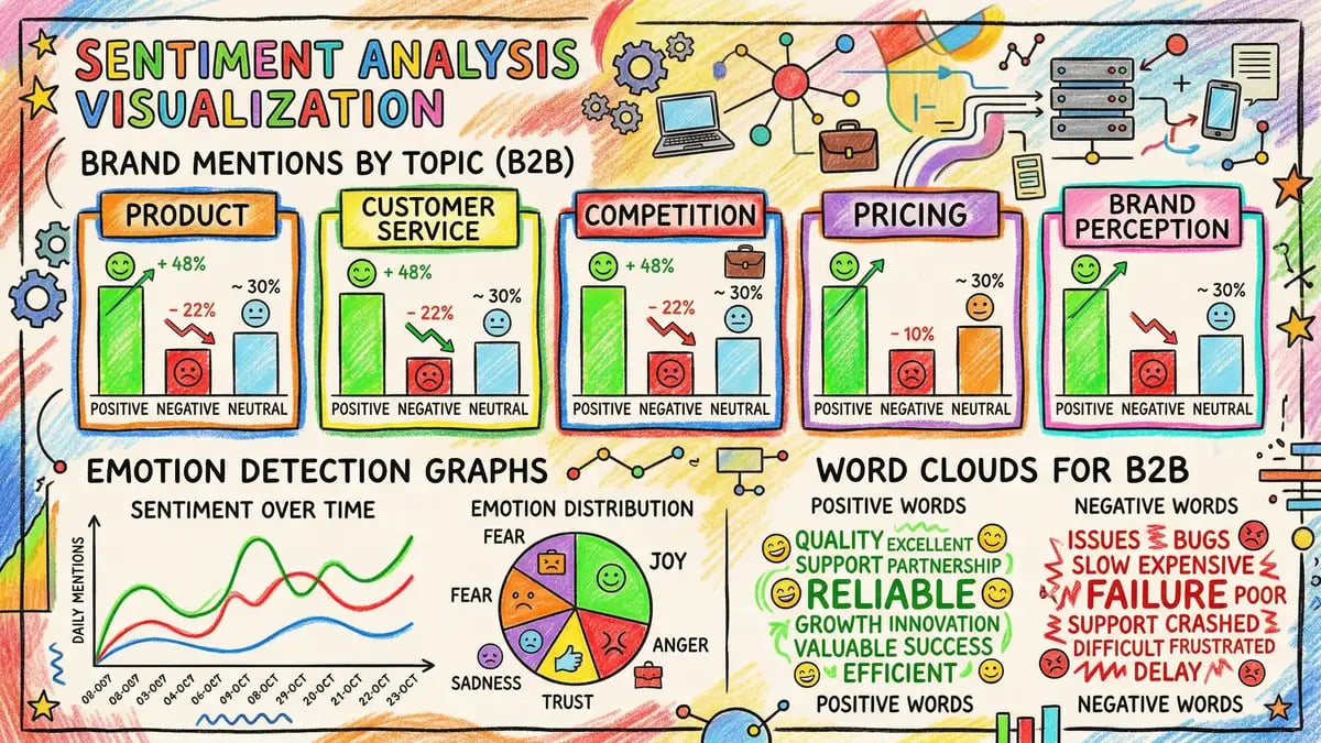AI-powered sentiment analysis visualization showing positive, neutral, and negative brand mentions across social platforms
