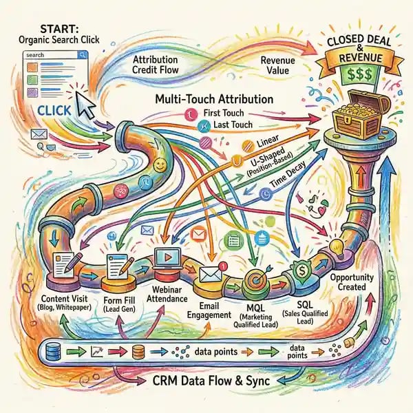 HubSpot attribution dashboard showing revenue pipeline attributed to organic search traffic