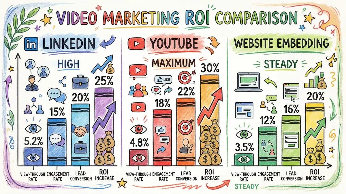 B2B video marketing platform comparison showing ROI metrics across LinkedIn YouTube and website embedding