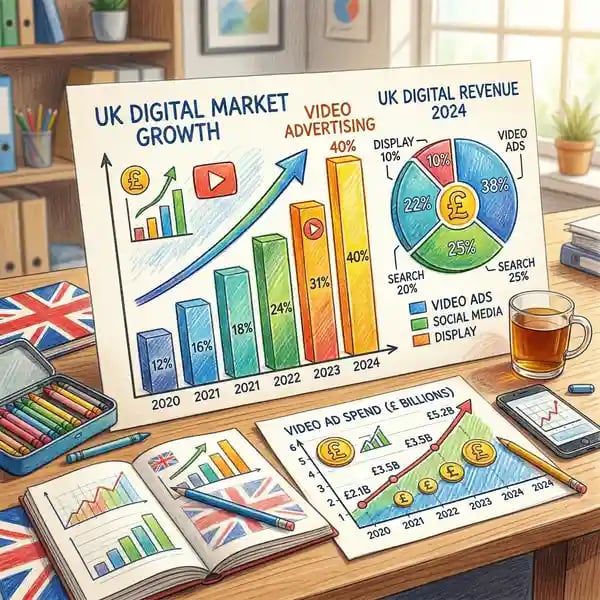 UK digital video advertising market data showing British pound growth metrics and platform penetration statistics for 2026