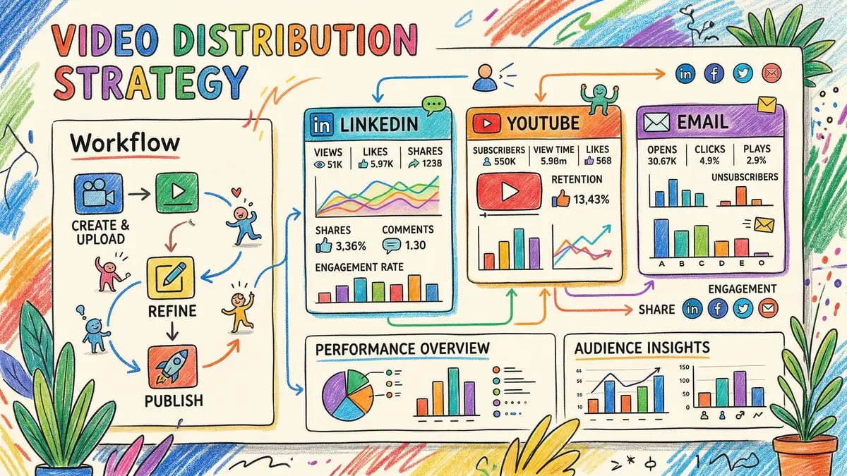 Video distribution dashboard showing multi-platform performance metrics