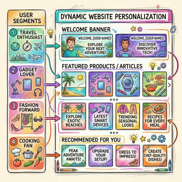 Personalisation strategy for B2B websites showing segment-based CTAs and dynamic content recommendations