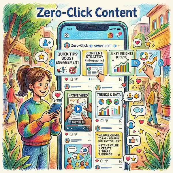 Zero-click content strategy displayed in native carousel format delivering value directly on LinkedIn