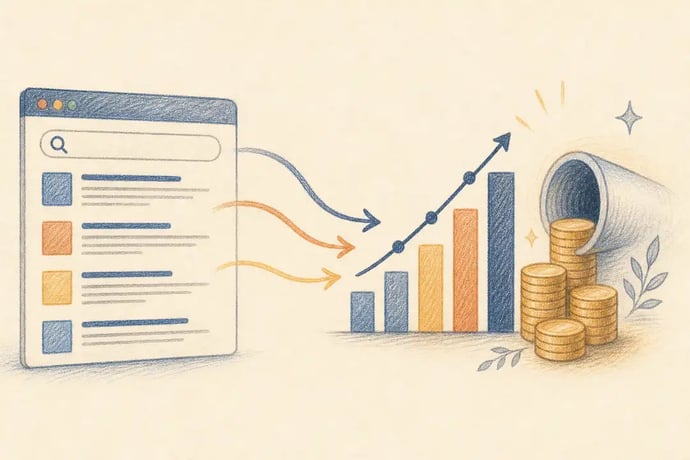 Hand-drawn illustration of organic search results driving B2B revenue growth